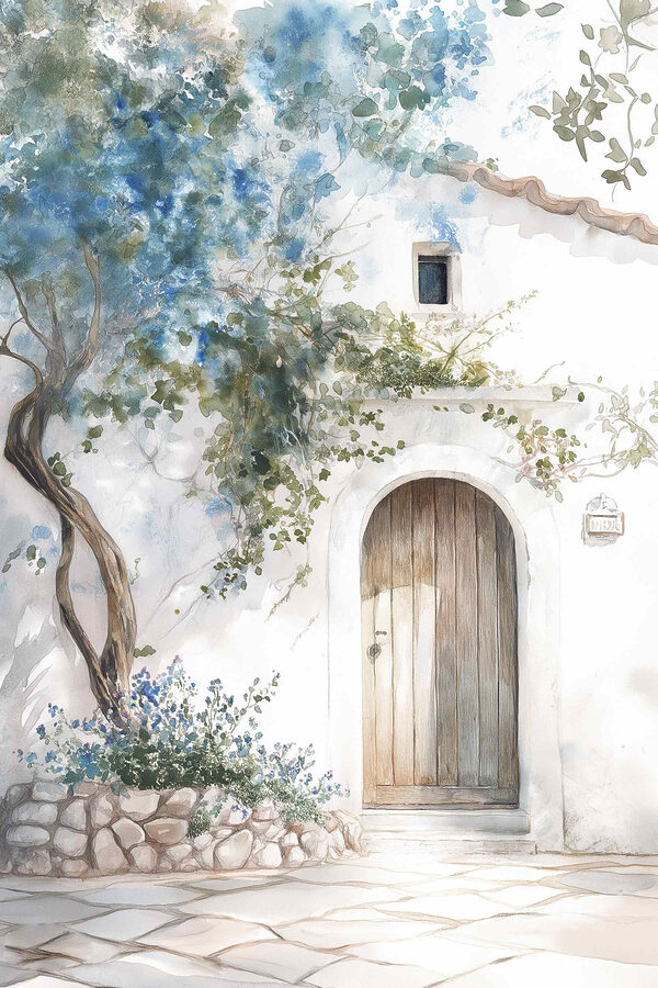 Peinture d'une porte et d'un arbre sur un mur Peinture d'une porte et d'un arbre sur un mur