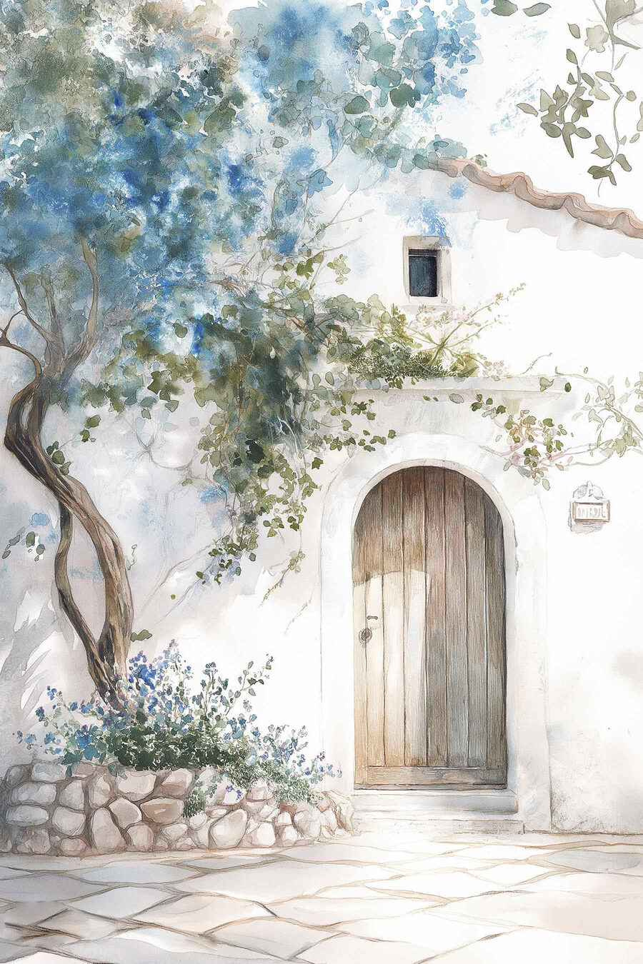 Peinture d'une porte et d'un arbre sur un mur Peinture d'une porte et d'un arbre sur un mur