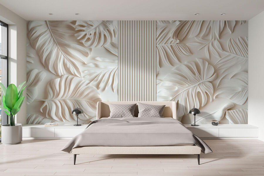Mur blanc avec des feuilles