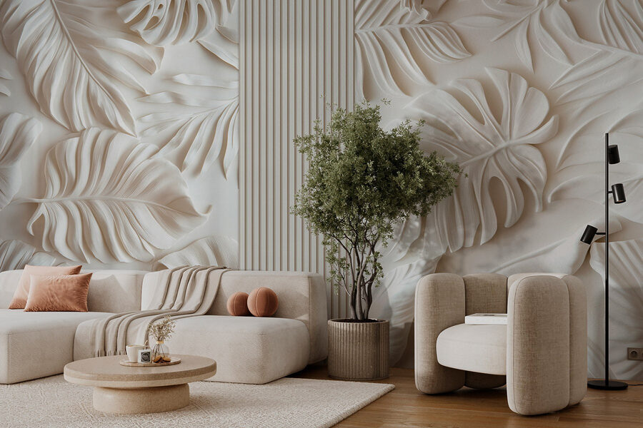 Mur blanc avec des feuilles