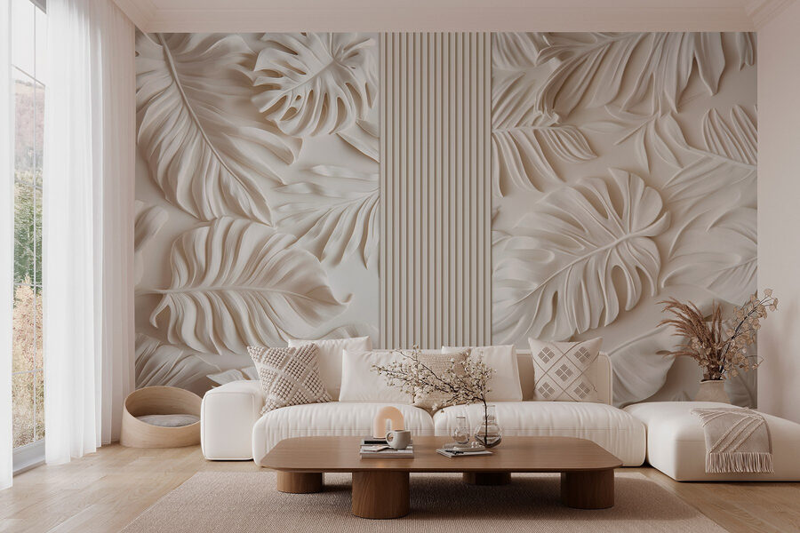 Mur blanc avec des feuilles