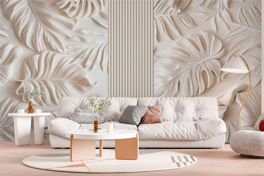 Mur blanc avec des feuilles