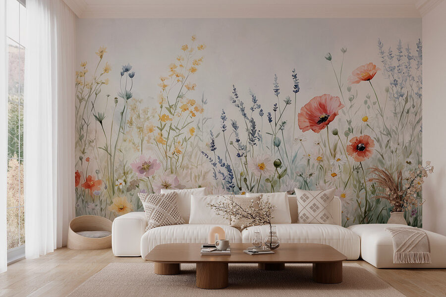 Painting of flowers in a field Painting of flowers in a field