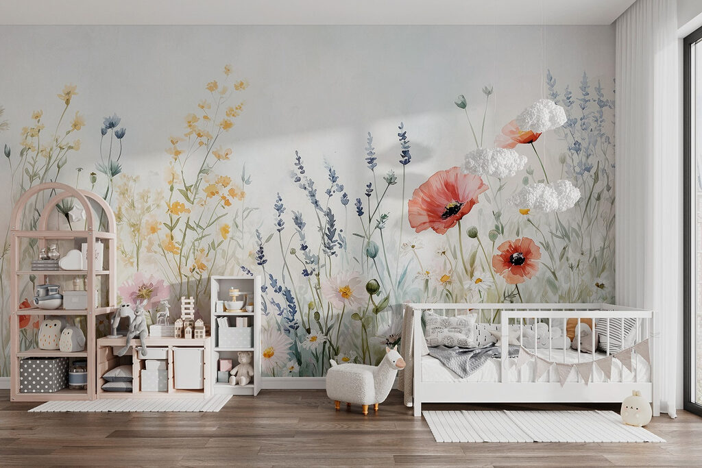 Painting of flowers in a field