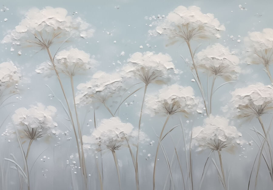 Peinture de fleurs sur fond bleu