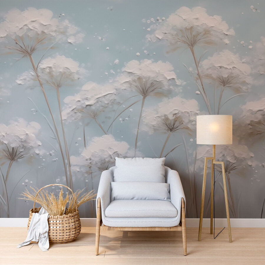 Peinture de fleurs sur fond bleu