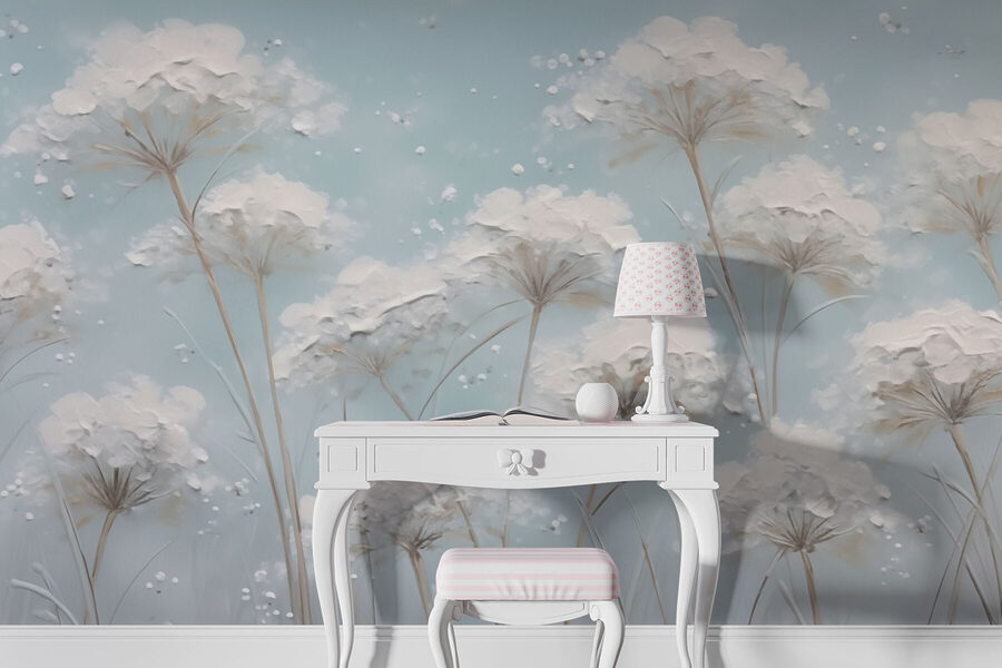 Peinture de fleurs sur fond bleu