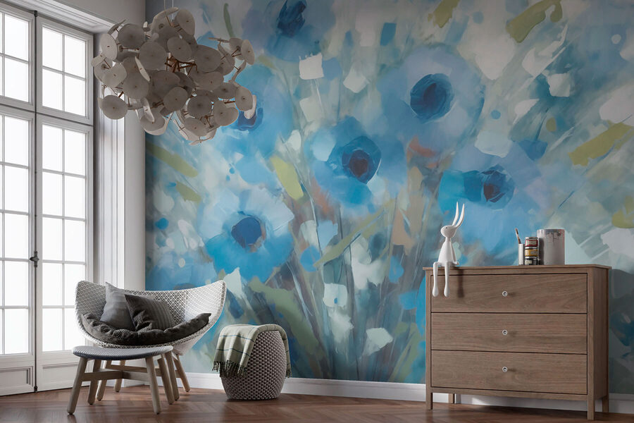 Peinture de fleurs bleues