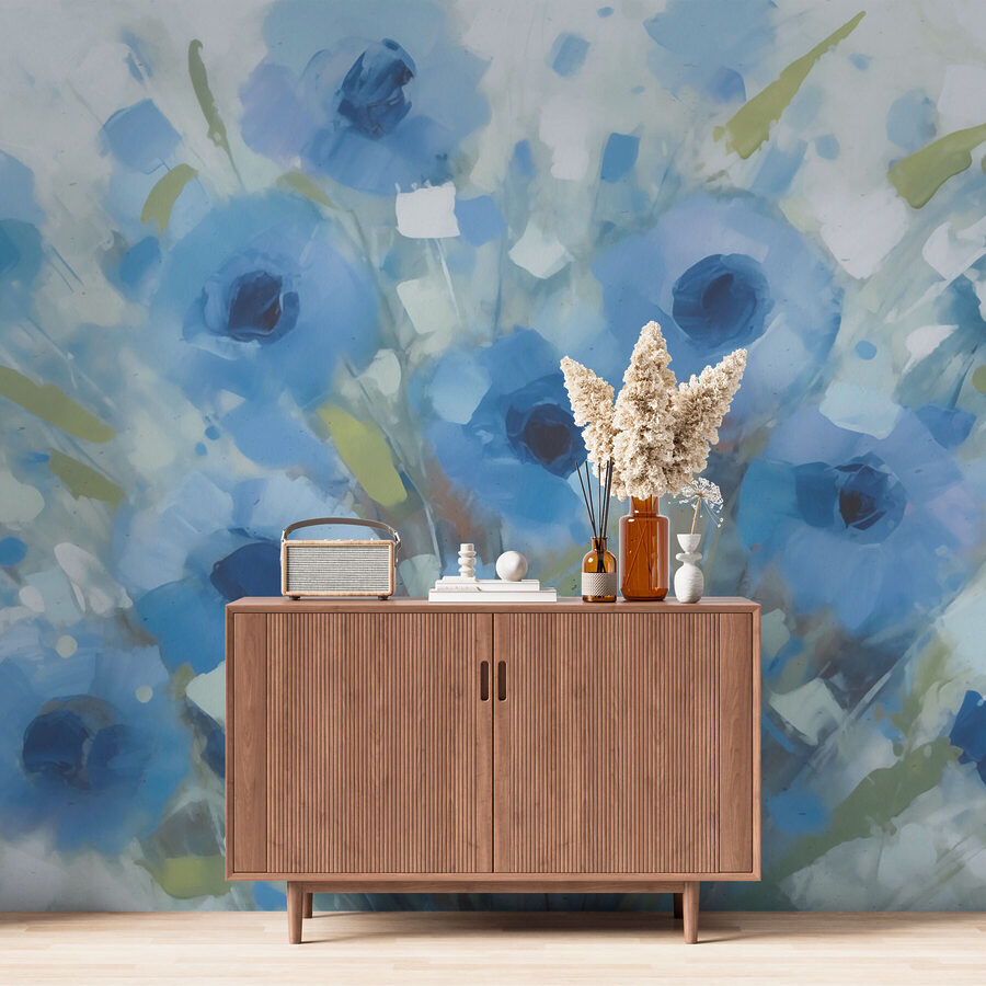 Peinture de fleurs bleues