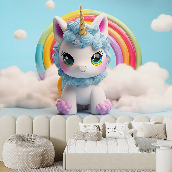 Licorne jouet avec un arc-en-ciel en arrière-plan Licorne jouet avec un arc-en-ciel en arrière-plan