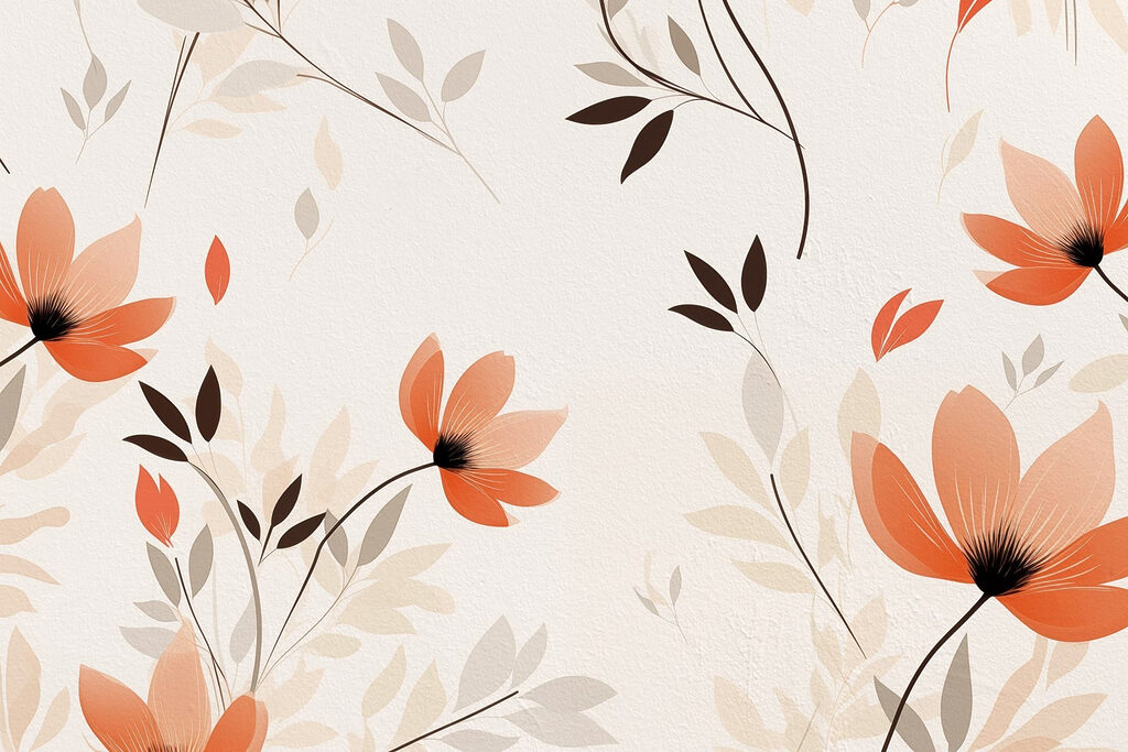 Papier peint avec des fleurs et des feuilles Papier peint avec des fleurs et des feuilles