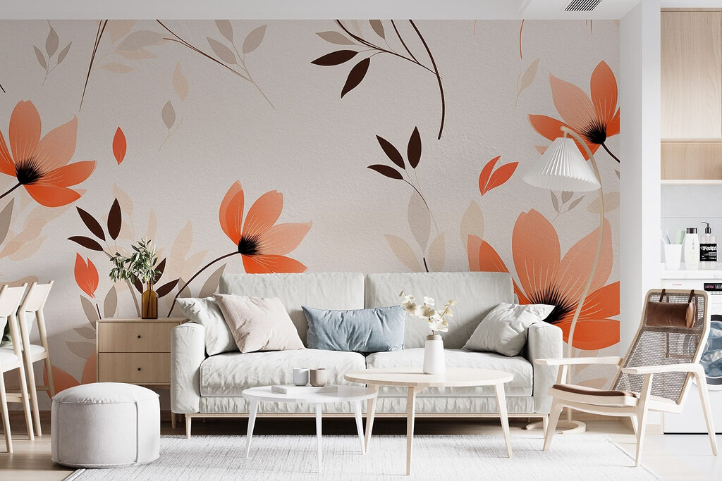 Wallpaper with flowers and leaves Wallpaper with flowers and leaves