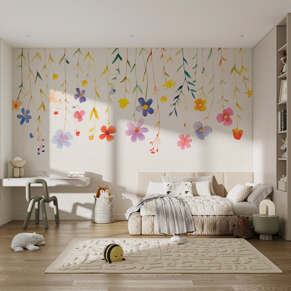 Watercolor painting of flowers and leaves