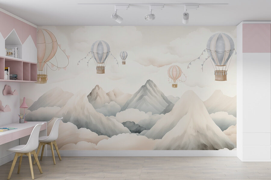 Papier peint Groupe de montgolfières dans le ciel au-dessus des montagnes – Image 7