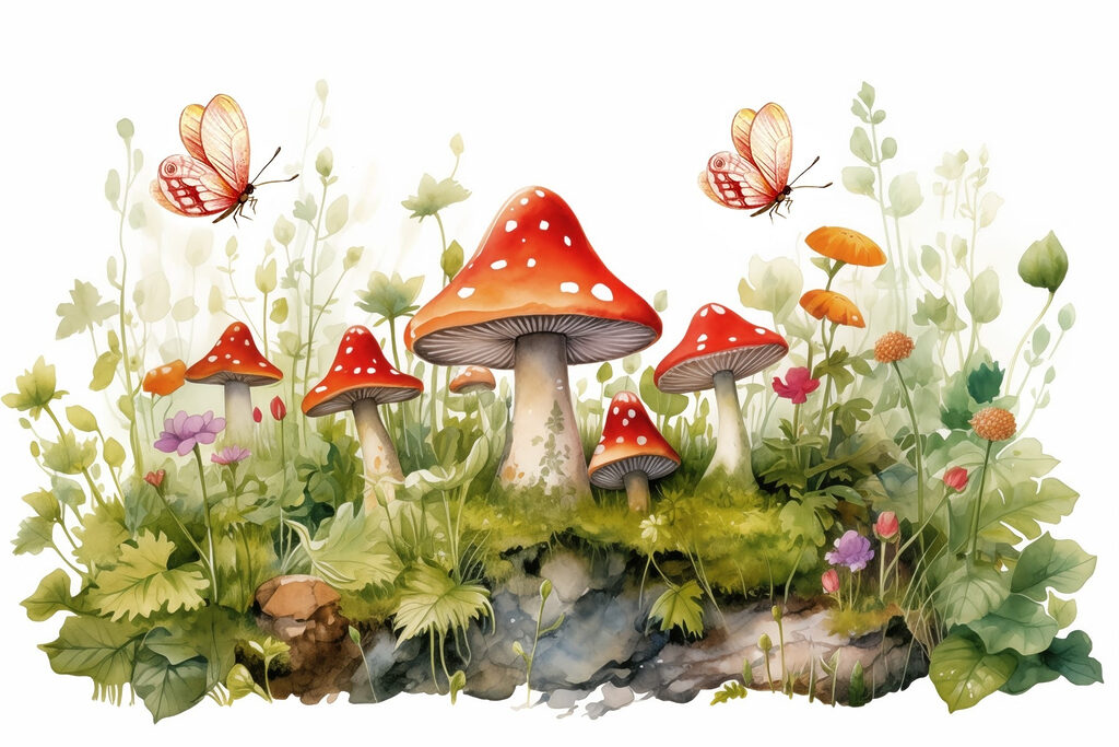 Peinture de champignons et de papillons Peinture de champignons et de papillons