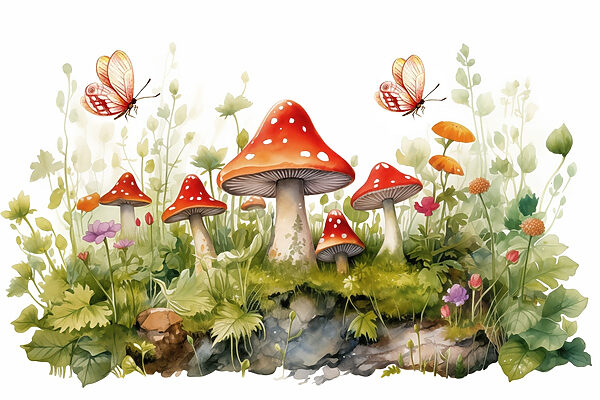 Peinture de champignons et de papillons Peinture de champignons et de papillons
