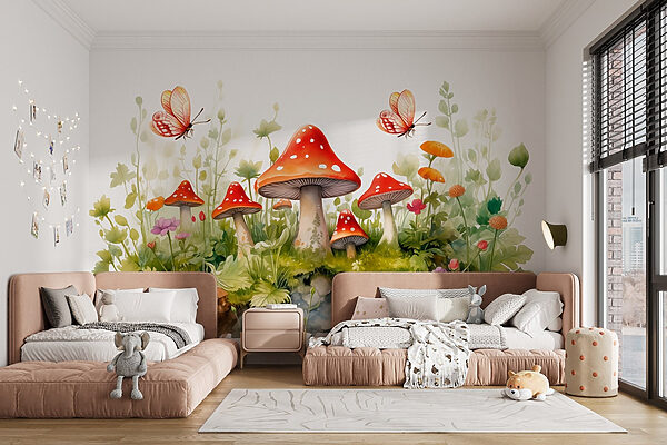 Peinture de champignons et de papillons Peinture de champignons et de papillons