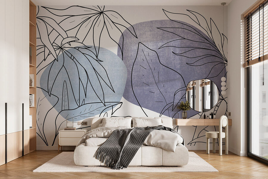 Dessin de feuilles et d'un cercle bleu Dessin de feuilles et d'un cercle bleu