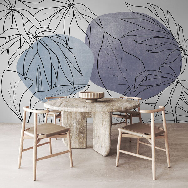 Dessin de feuilles et d'un cercle bleu Dessin de feuilles et d'un cercle bleu