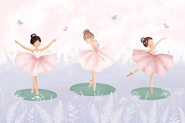 Groupe de filles en tutu dansant sur des nénuphars Groupe de filles en tutu dansant sur des nénuphars