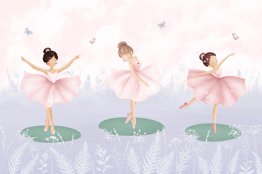 Groupe de filles en tutu dansant sur des nénuphars