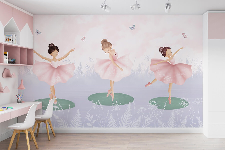 Groupe de filles en tutu dansant sur des nénuphars