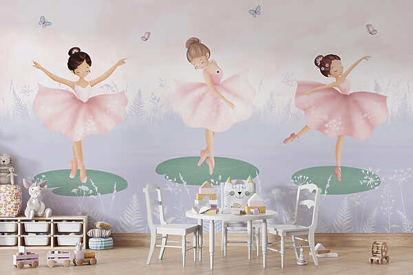 Groupe de filles en tutu dansant sur des nénuphars Groupe de filles en tutu dansant sur des nénuphars