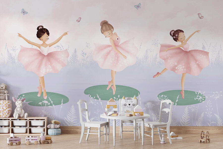 Groupe de filles en tutu dansant sur des nénuphars