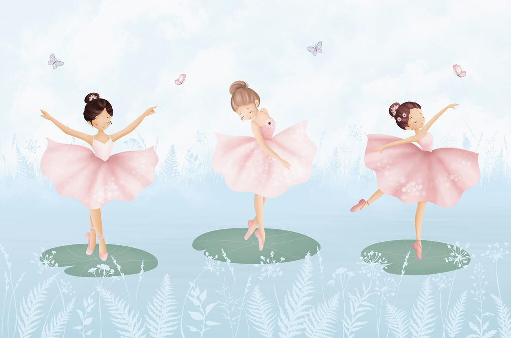 Groupe de filles en tutu rose dansant sur des nénuphars Groupe de filles en tutu rose dansant sur des nénuphars