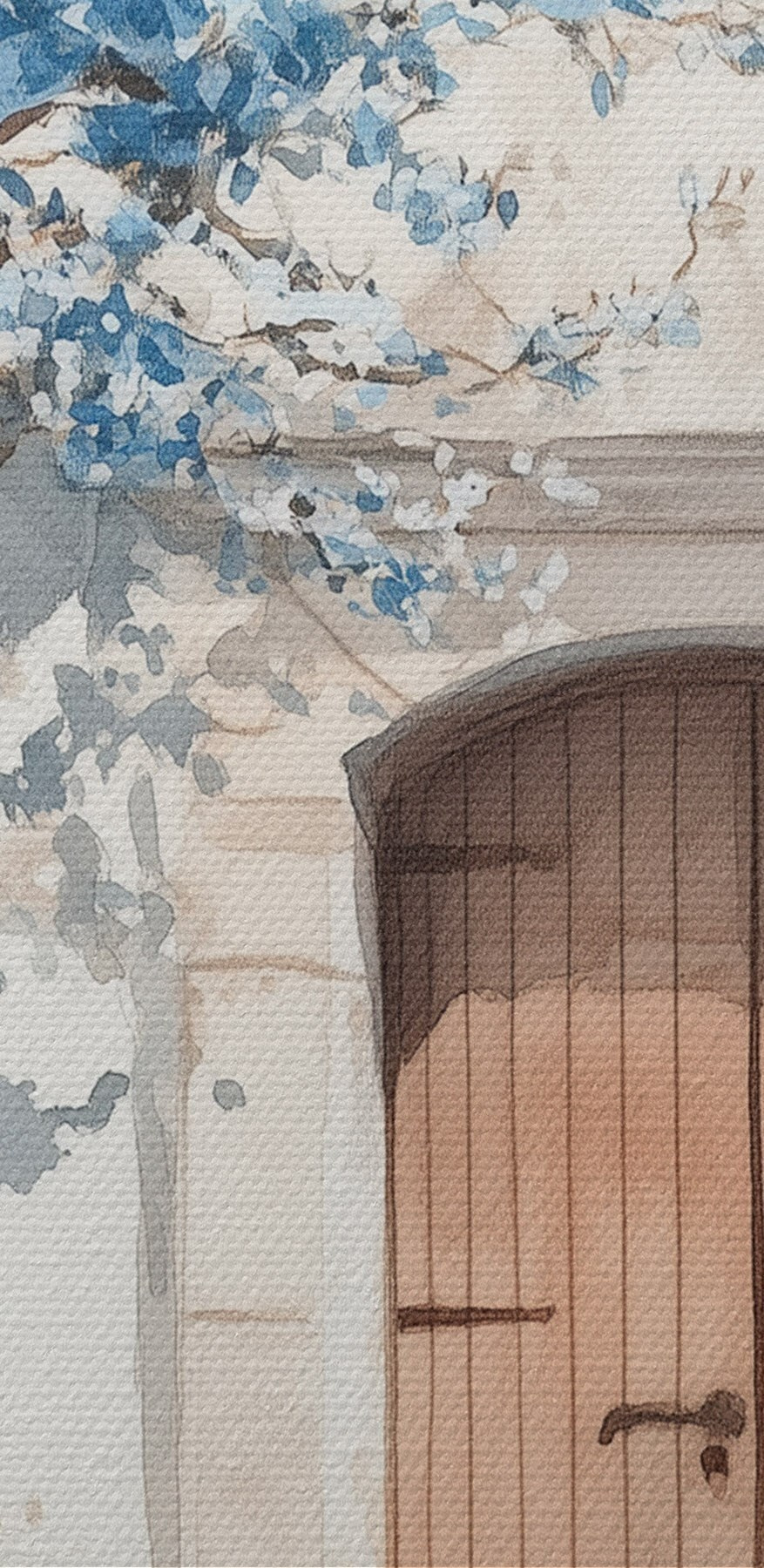 Aquarelle d'une maison avec un arbre et une porte