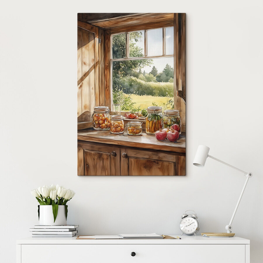Tableaux Aquarelle de bocaux de nourriture sur un rebord de fenêtre – Image 2