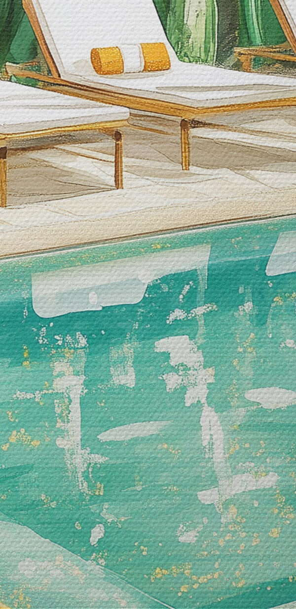 Piscine avec chaises longues et planches de surf Piscine avec chaises longues et planches de surf