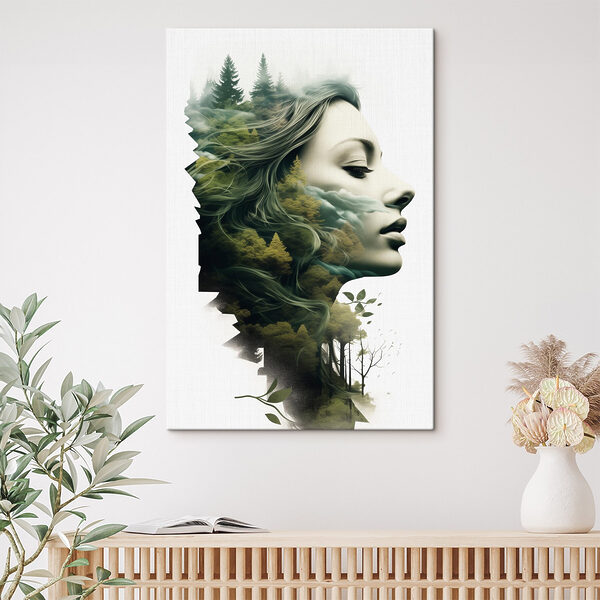 Visage de femme avec arbres et nuages Visage de femme avec arbres et nuages