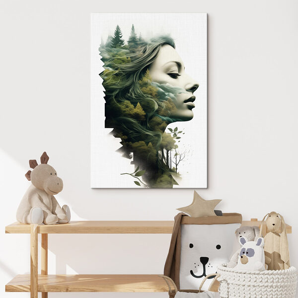 Visage de femme avec arbres et nuages Visage de femme avec arbres et nuages