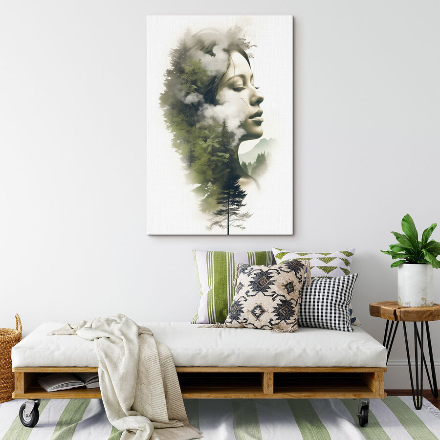 Visage de femme avec nuages et arbres