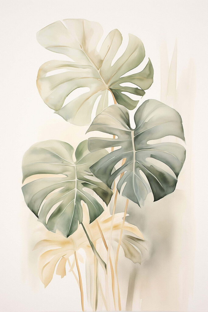 Painting of leaves on a white background Painting of leaves on a white background