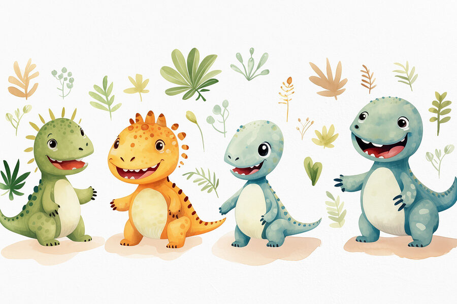 Groupe de dinosaures en dessin animé