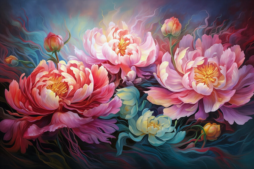Peinture de fleurs sur fond bleu Peinture de fleurs sur fond bleu