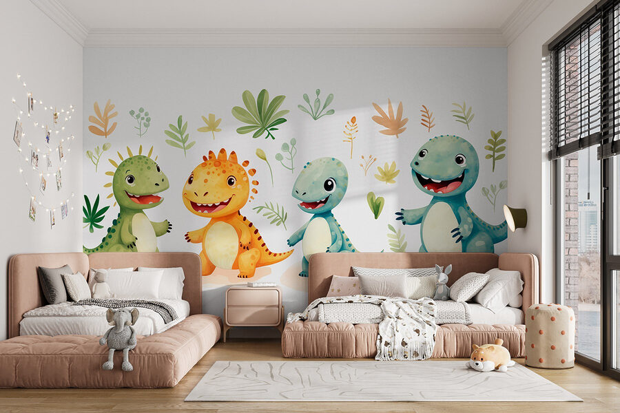 Groupe de dinosaures en dessin animé