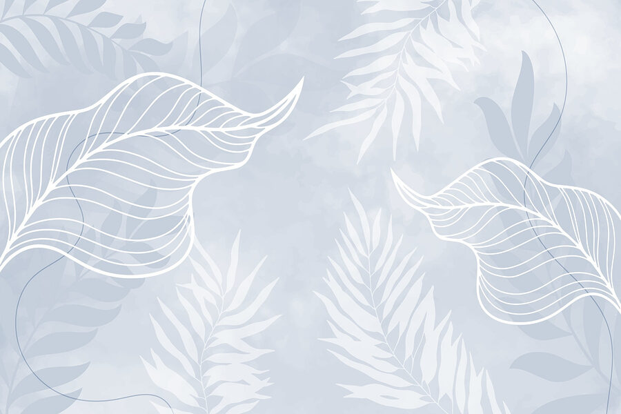Feuilles blanches sur fond bleu