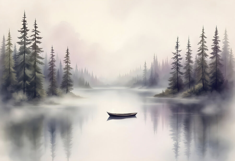 Bateau sur un lac avec des arbres en arrière-plan