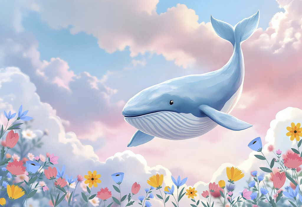 Baleine survolant des fleurs Baleine survolant des fleurs