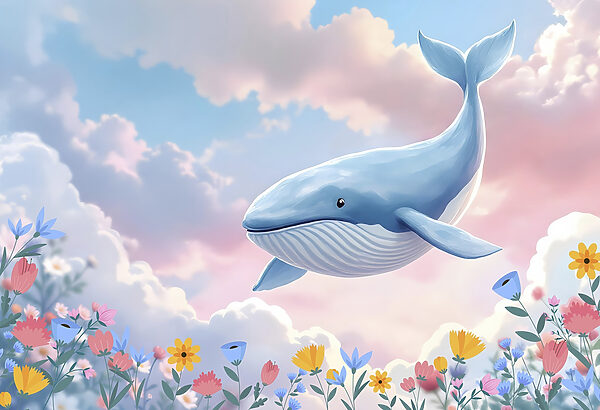 Baleine survolant des fleurs Baleine survolant des fleurs