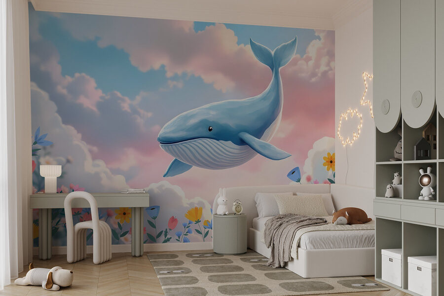 Baleine survolant des fleurs