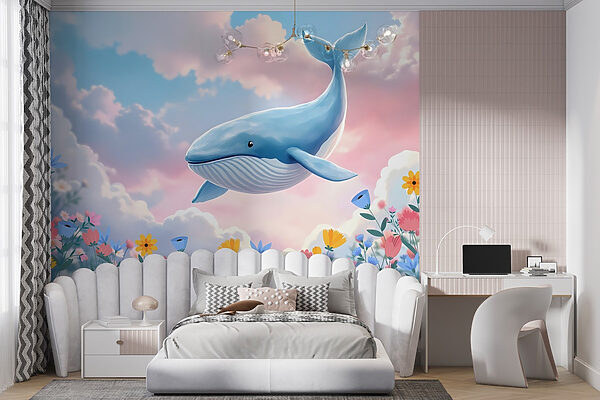 Baleine survolant des fleurs Baleine survolant des fleurs