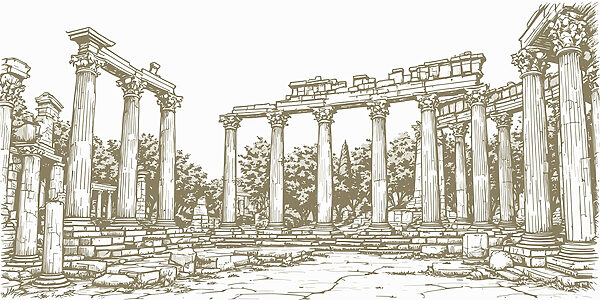 Dessin d'une structure en pierre avec des colonnes Dessin d'une structure en pierre avec des colonnes