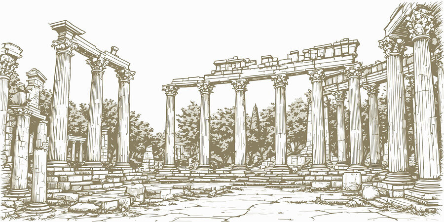 Dessin d'une structure en pierre avec des colonnes