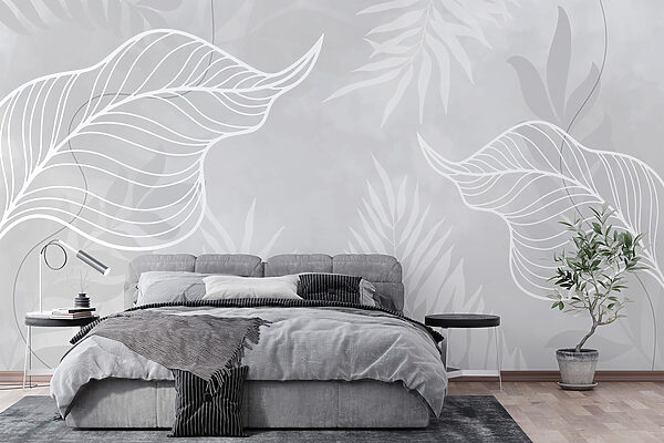 Feuilles blanches sur fond gris Feuilles blanches sur fond gris