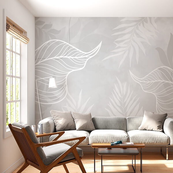 Feuilles blanches sur fond gris Feuilles blanches sur fond gris