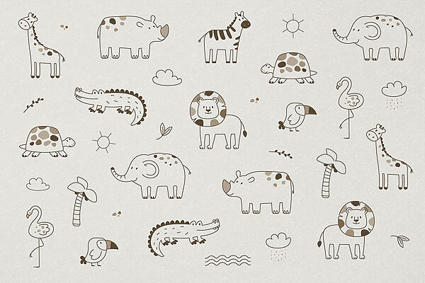 Groupe d'animaux dessinés sur une surface blanche Groupe d'animaux dessinés sur une surface blanche